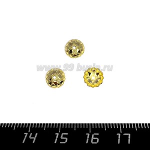 Шапочка для бусин Премиум Ажурные Капельки 7*3 мм, золото 3 ПАРЫ (6штук)