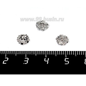 Шапочка для бусин Премиум Снежинка с микроцирконами 7*2 мм, родий 1 ПАРА (2 штуки) Шапочка для бусин Премиум Снежинка с микроцирконами 7*2 мм, родий 1 ПАРА (2 штуки)