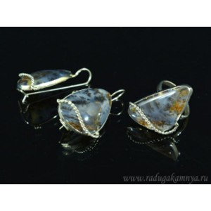 Кольцо и серьги агат моховой " Грация " Кольцо и серьги агат моховой " Грация "