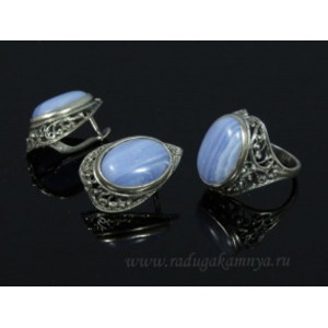 Кольцо и серьги голубой агат (имитация) ( сапфирин )