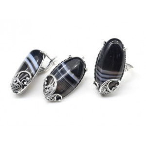 Кольцо и серьги с агатом