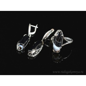 Кольцо и серьги с агатом