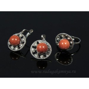 Кольцо и серьги авантюрин (имитация)