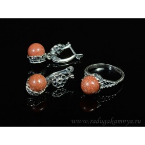Кольцо и серьги авантюрин (имитация) .
