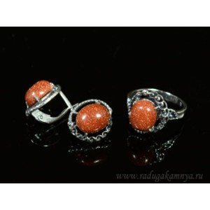 Кольцо и серьги авантюрин (имитация) Кольцо и серьги авантюрин (имитация)