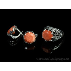 Кольцо и серьги авантюрин (имитация) .