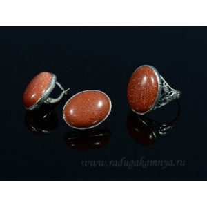 Кольцо и серьги авантюрин (имитация) Кольцо и серьги авантюрин (имитация)