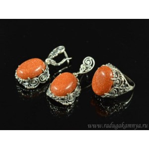 Кольцо и серьги авантюрин (имитация) . Кольцо и серьги авантюрин (имитация) .