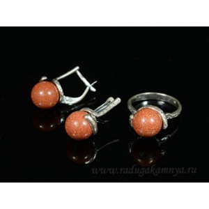 Кольцо и серьги авантюрин (имитация) .