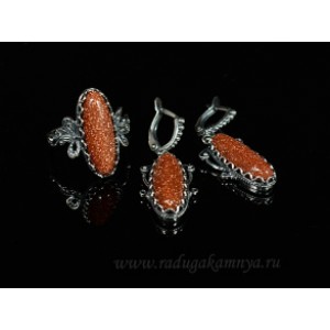 Кольцо и серьги авантюрин (имитация) . Кольцо и серьги авантюрин (имитация) .