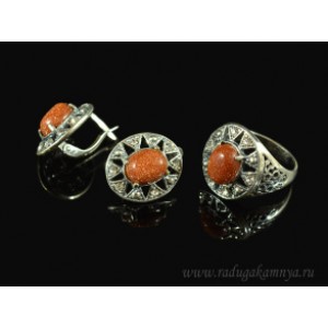 Кольцо и серьги авантюрин (имитация) .