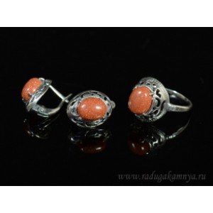 Кольцо и серьги авантюрин (имитация)