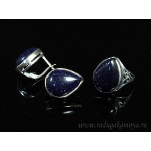 Кольцо и серьги авантюрин синий (имитация) .