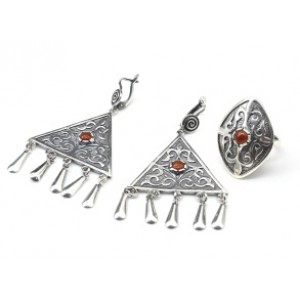 Кольцо и серьги (мельхиор) с авантюрином