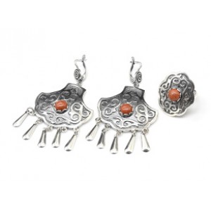 Кольцо и серьги (мельхиор) с авантюрином .