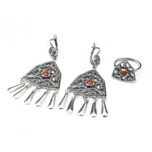 Кольцо и серьги (мельхиор) с авантюрином