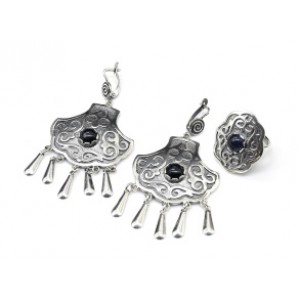 Кольцо и серьги (мельхиор) с авантюрином синим .