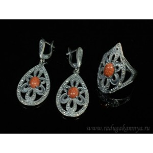 Кольцо и серьги с авантюрином (имитация)