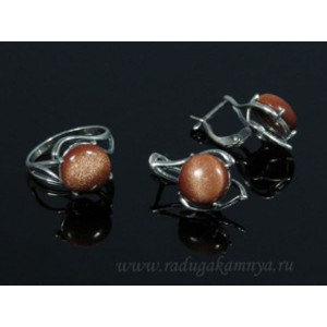 Кольцо и серьги с авантюрином (имитация)