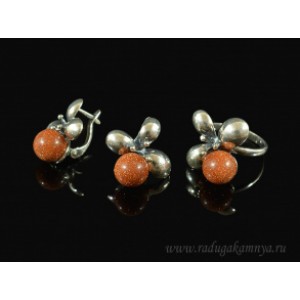 Кольцо и серьги с авантюрином (имитация)