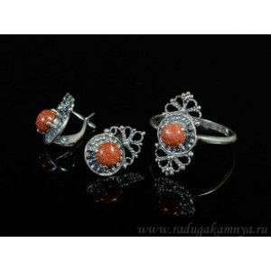 Кольцо и серьги с авантюрином (имитация)
