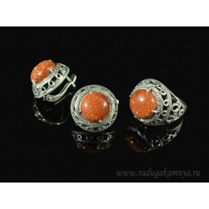 Кольцо и серьги с авантюрином (имитация) .