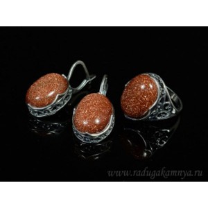 Кольцо и серьги с авантюрином (имитация) .