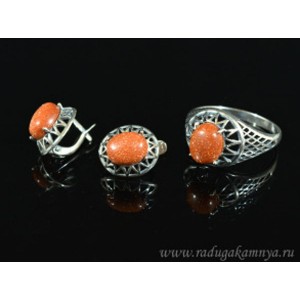 Кольцо и серьги с авантюрином (имитация)