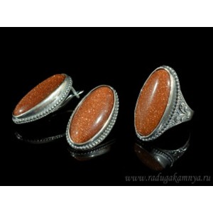 Кольцо и серьги с авантюрином (имитация)