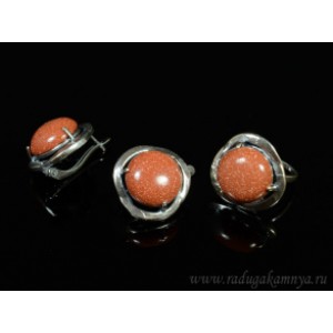 Кольцо и серьги с авантюрином (имитация)