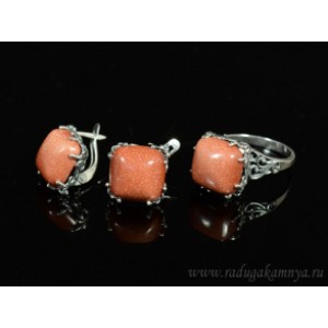 Кольцо и серьги с авантюрином (имитация) Кольцо и серьги с авантюрином (имитация)