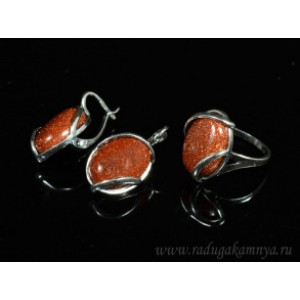 Кольцо и серьги с авантюрином (имитация)