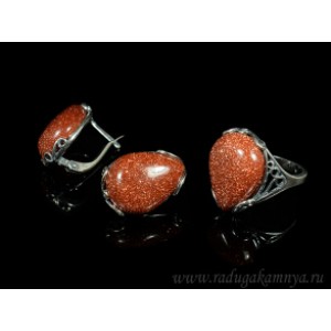 Кольцо и серьги с авантюрином (имитация)