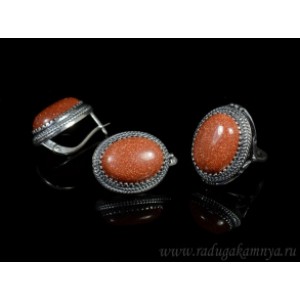 Кольцо и серьги с авантюрином (имитация)