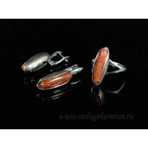 Кольцо и серьги с авантюрином (имитация)