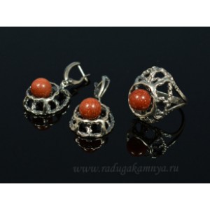 Кольцо и серьги с авантюрином (имитация)