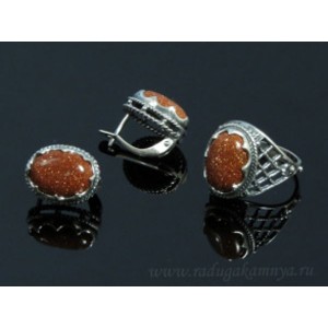 Кольцо и серьги с авантюрином (имитация) Кольцо и серьги с авантюрином (имитация)