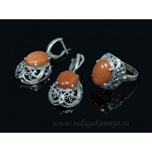 Кольцо и серьги с авантюрином (имитация)