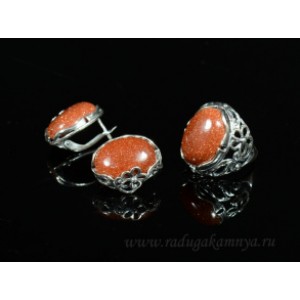 Кольцо и серьги с авантюрином (имитация)