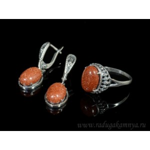 Кольцо и серьги с авантюрином (имитация) Кольцо и серьги с авантюрином (имитация)