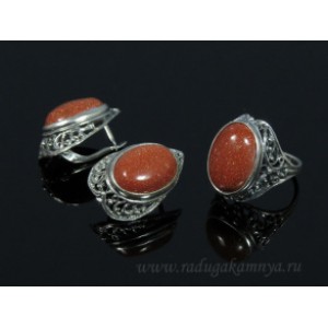 Кольцо и серьги с авантюрином (имитация)