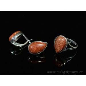 Кольцо и серьги с авантюрином (имитация) . Кольцо и серьги с авантюрином (имитация) .