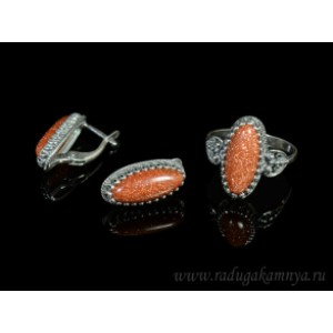 Кольцо и серьги с авантюрином (имитация) . Кольцо и серьги с авантюрином (имитация) .