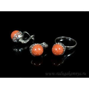 Кольцо и серьги с авантюрином (имитация) .