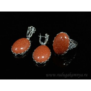 Кольцо и серьги с авантюрином (имитация) .