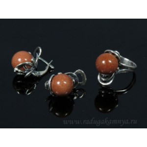 Кольцо и серьги с авантюрином (имитация) .