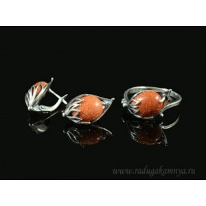 Кольцо и серьги с авантюрином (имитация)