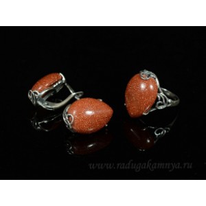 Кольцо и серьги с авантюрином (имитация)