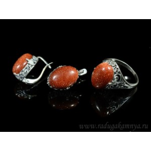 Кольцо и серьги с авантюрином (имитация) Кольцо и серьги с авантюрином (имитация)