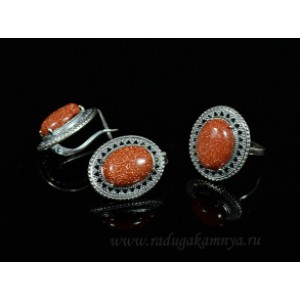 Кольцо и серьги с авантюрином (имитация) Кольцо и серьги с авантюрином (имитация)